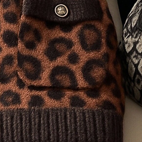 Multicolor Chic Leopard Print Womens Knitted Cardigan Vest Top - Picture 4 of 6